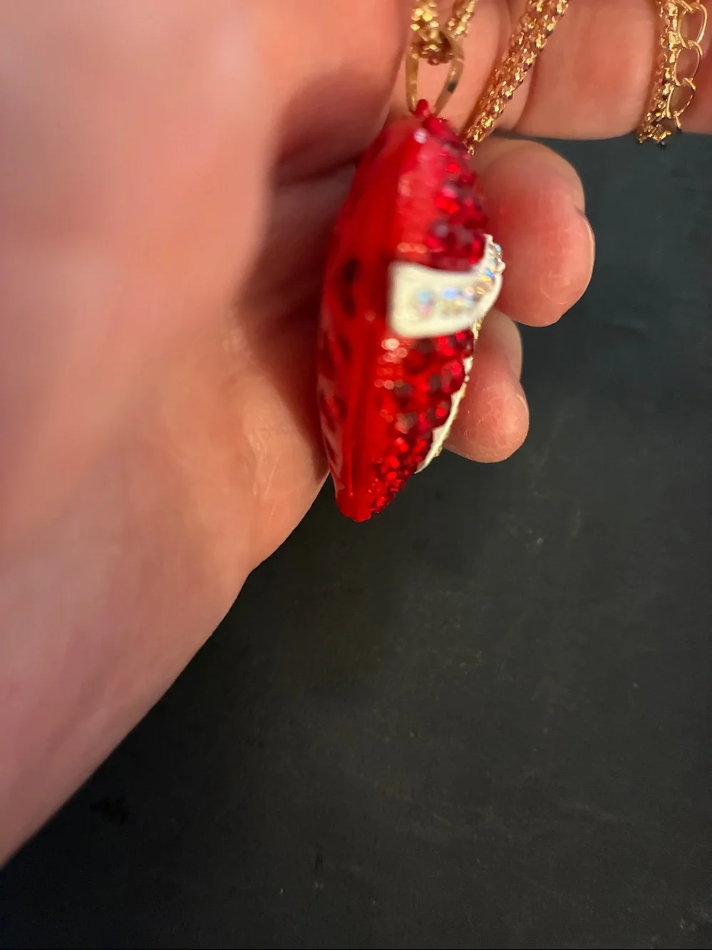 Red Crystal Heart Pendant Necklace with Bow Accent crystals on the bow.
